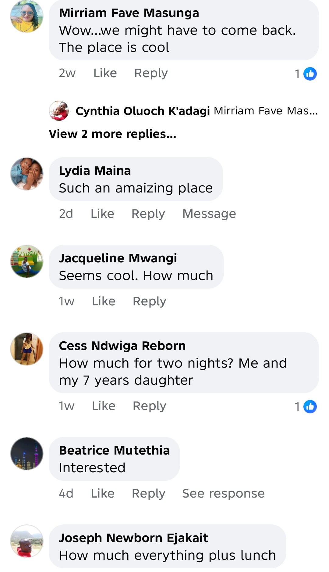Real Facebook comments asking how much